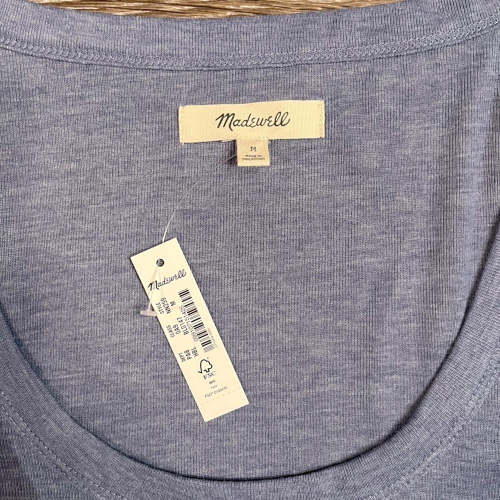 🆕 Madewell | Semi-Sheer Scoopneck Long Sleeve Top in Heather Bluestone Medium - Picture 5 of 6